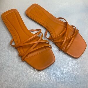 Open Edit Nordstrom Orange Strappy Sandals Size 7 NWOB Square Toe Comfy